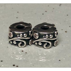 Pandora snap lock separator pair silver scroll dots rhinestones retired